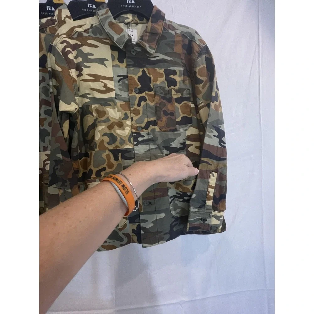 Lot of 3 Free Assembly Jacket Boys L 10/12 Green Camo Shirt Shacket Button Front